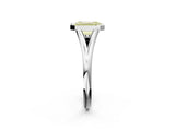 Silver Bezel Set Fancy Yellow Emerald  Cut Solitaire Ring with Tapered Band 2