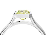 Silver Bezel Set Fancy Yellow Emerald  Cut Solitaire Ring with Tapered Band 4