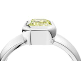 Silver Bezel Set Fancy Yellow Emerald  Solitaire Ring with Wide Band 5