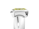 Silver Bezel Set Fancy Yellow Emerald  Solitaire Ring with Wide Band