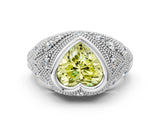 Silver Bezel Set Fancy Yellow Heart Cut Diamond Milgrain Band Ring_6
