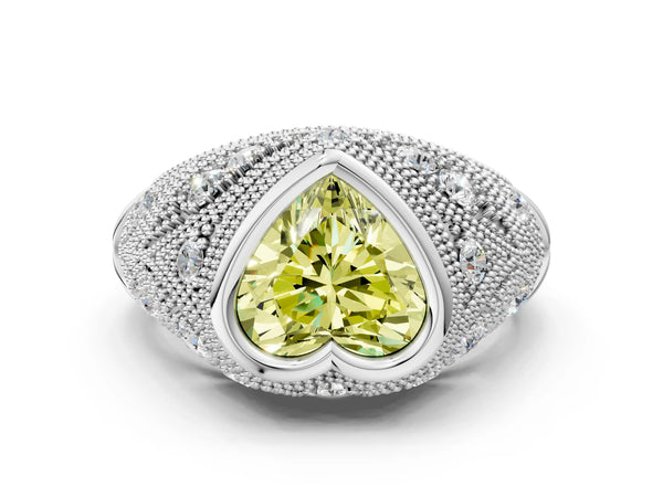 Sterling Silver Heart-Shaped Vintage Bezel Engagement Ring Setting for Fancy Yellow Center