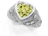 Silver Bezel Set Fancy Yellow Heart Cut Diamond Milgrain Band Ring_7