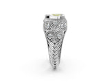 Silver Bezel Set Fancy Yellow Heart Cut Diamond Milgrain Band Ring_8