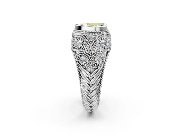 Sterling Silver Heart-Shaped Vintage Bezel Engagement Ring Setting for Fancy Yellow Center