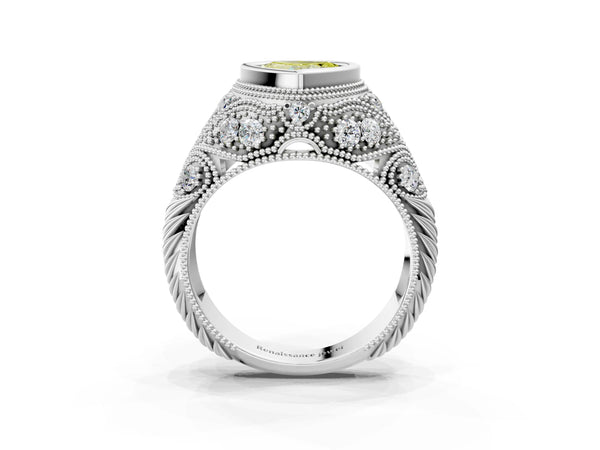Sterling Silver Heart-Shaped Vintage Bezel Engagement Ring Setting for Fancy Yellow Center