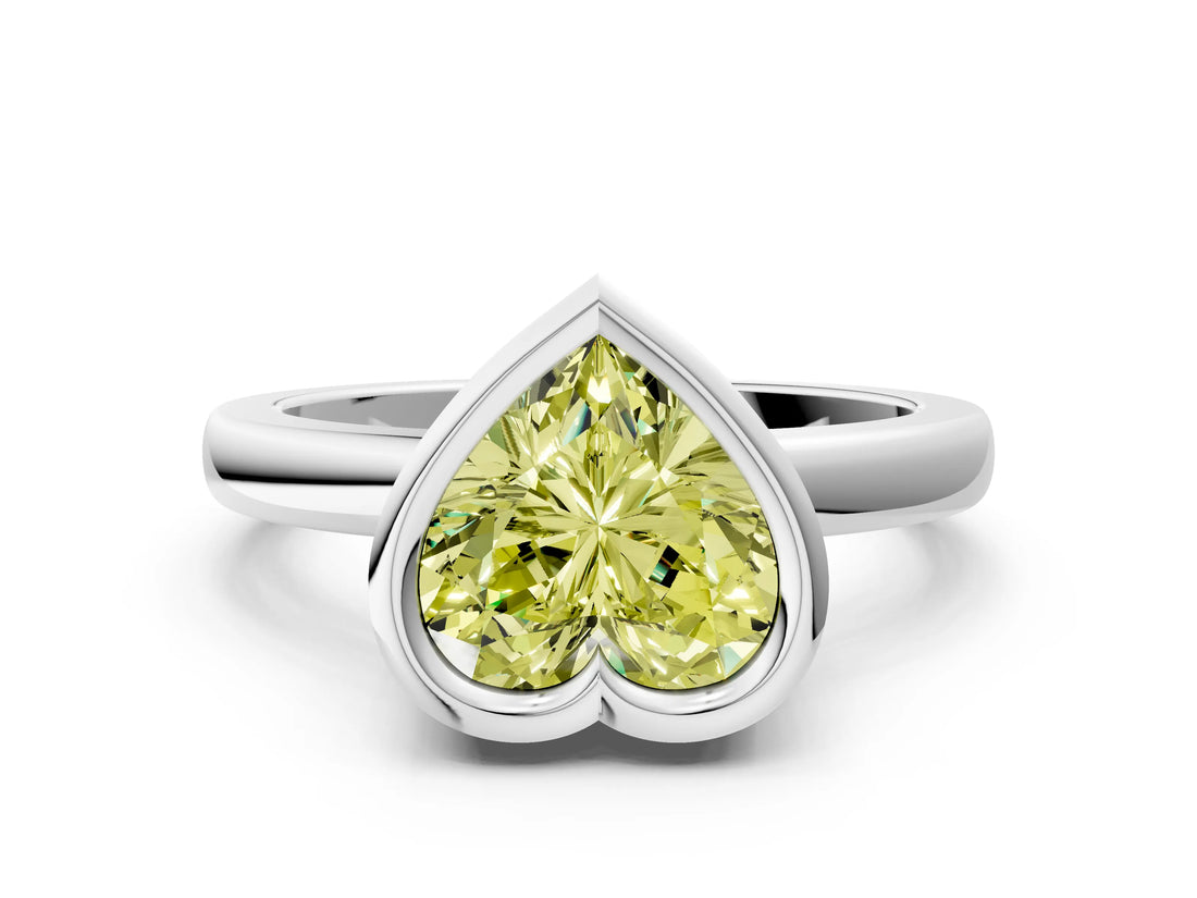 Silver Bezel Set Fancy Yellow Heart Cut Solitaire Engagement Ring with Classic Band_6