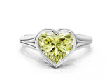 Silver Bezel Set Fancy Yellow Heart  Cut Solitaire Ring with Tapered Band