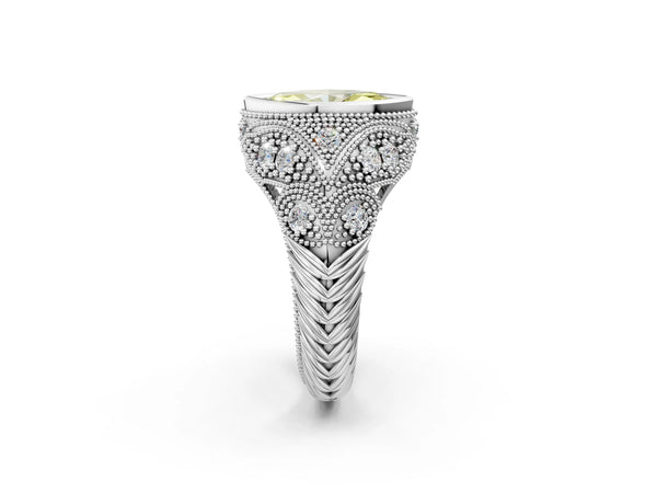 Sterling Silver Marquise Vintage Bezel Engagement Ring Setting for Fancy Yellow Center with Milgrain