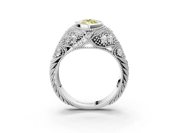 Sterling Silver Marquise Vintage Bezel Engagement Ring Setting for Fancy Yellow Center with Milgrain