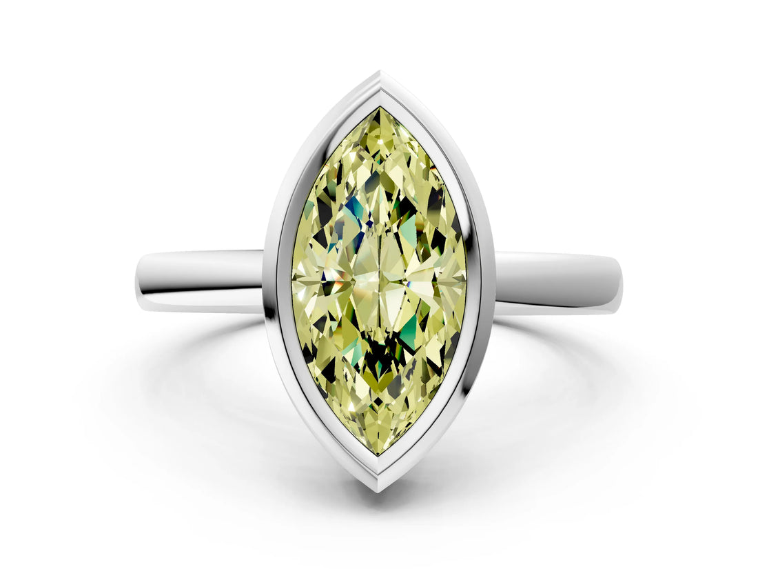 Silver Bezel Set Fancy Yellow Marquise Cut Solitaire Engagement Ring with Classic Band_6