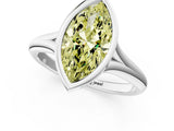 Silver Bezel Set Fancy Yellow Marquise  Solitaire Diamond Ring with Smooth Band 1