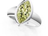 Silver Bezel Set Fancy Yellow Marquise  Solitaire Ring with Wide Band 2