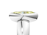 Silver Bezel Set Fancy Yellow Marquise  Solitaire Ring with Wide Band