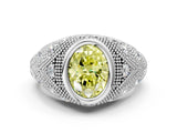 Silver Bezel Set Fancy Yellow Oval Cut Diamond Milgrain Band Ring_6