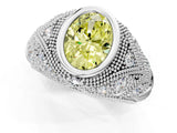 Silver Bezel Set Fancy Yellow Oval Cut Diamond Milgrain Band Ring_7
