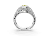 Silver Bezel Set Fancy Yellow Oval Cut Diamond Milgrain Band Ring_9
