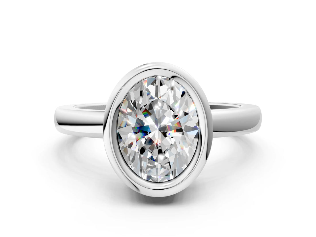 Silver Bezel Set Fancy Yellow Oval Cut Solitaire Engagement Ring with Classic Band_6