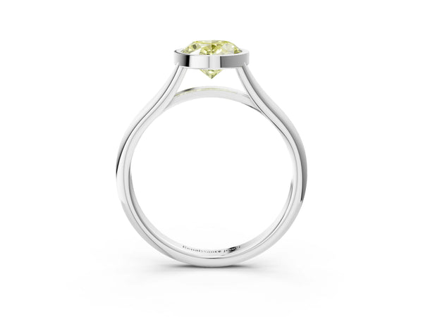 Sterling Silver Oval Bezel Engagement Ring Setting for Fancy Yellow Center