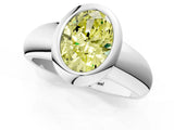 Silver Bezel Set Fancy Yellow Oval  Solitaire Ring with Wide Band 1