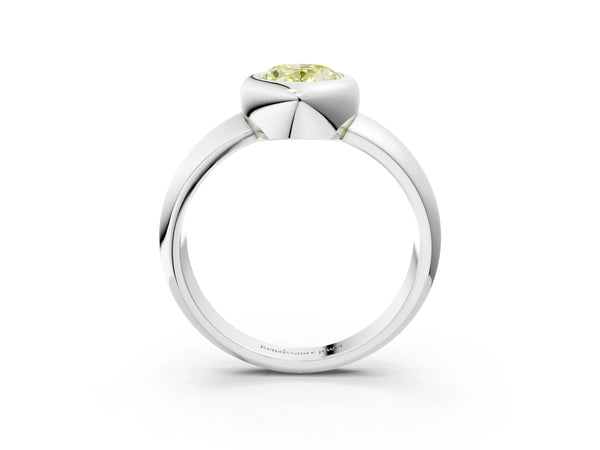 Sterling Silver Oval Bezel Solitaire Engagement Ring Setting for Fancy Yellow Center with Wide Sculpted Band
