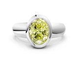 Silver Bezel Set Fancy Yellow Oval  Solitaire Ring with Wide Band