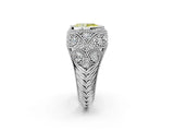 Silver Bezel Set Fancy Yellow Pear Cut Diamond Milgrain Band Ring_14