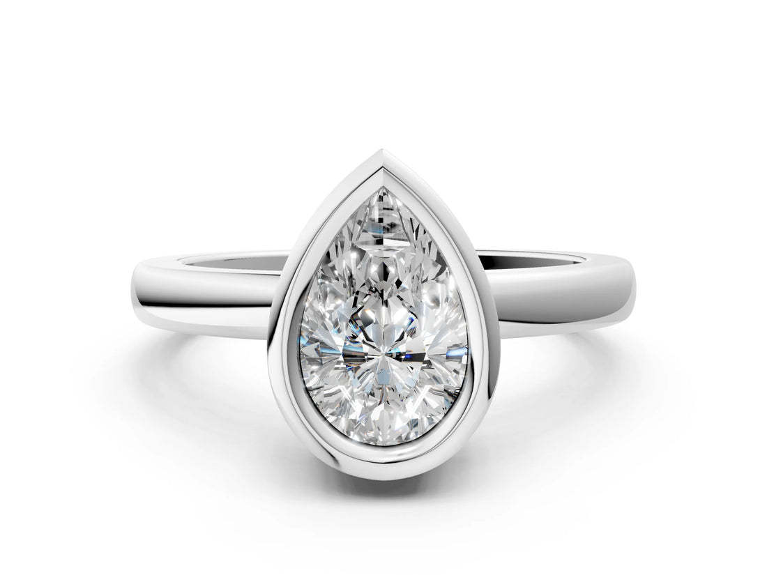 Silver Bezel Set Fancy Yellow Pear Cut Solitaire Engagement Ring with Classic Band_6