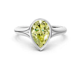 Silver Bezel Set Fancy Yellow Pear  Solitaire Diamond Ring with Smooth Band 1