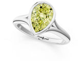 Silver Bezel Set Fancy Yellow Pear  Solitaire Diamond Ring with Smooth Band 2