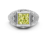 Silver Bezel Set Fancy Yellow Princess Cut Diamond Milgrain Band Ring_6