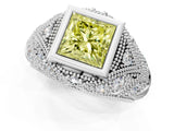 Silver Bezel Set Fancy Yellow Princess Cut Diamond Milgrain Band Ring_7