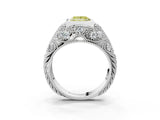 Silver Bezel Set Fancy Yellow Princess Cut Diamond Milgrain Band Ring_9