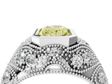 Silver Bezel Set Fancy Yellow Radiant Cut Diamond Milgrain Band Ring_10