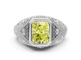 Silver Bezel Set Fancy Yellow Radiant Cut Diamond Milgrain Band Ring_6