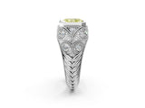 Silver Bezel Set Fancy Yellow Radiant Cut Diamond Milgrain Band Ring_8