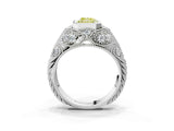 Silver Bezel Set Fancy Yellow Radiant Cut Diamond Milgrain Band Ring_9