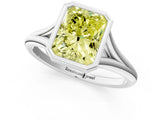 Silver Bezel Set Fancy Yellow Radiant  Cut Solitaire Ring with Tapered Band 1