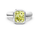 Silver Bezel Set Fancy Yellow Radiant  Solitaire Ring with Wide Band 1