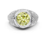 Silver Bezel Set Fancy Yellow Round Cut Diamond Milgrain Band Ring_12