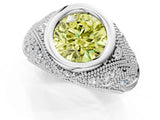 Silver Bezel Set Fancy Yellow Round Cut Diamond Milgrain Band Ring_13