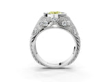Silver Bezel Set Fancy Yellow Round Cut Diamond Milgrain Band Ring_15