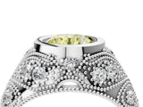 Silver Bezel Set Fancy Yellow Round Cut Diamond Milgrain Band Ring_16