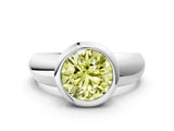 Silver Bezel Set Fancy Yellow Round  Solitaire Ring with Wide Band 1
