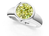 Silver Bezel Set Fancy Yellow Round  Solitaire Ring with Wide Band 2