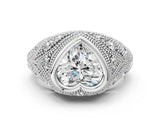 Silver Bezel Set Heart Cut Diamond Milgrain Band Ring_13