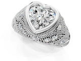Silver Bezel Set Heart Cut Diamond Milgrain Band Ring_14