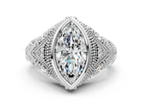 Silver Bezel Set Marquise Cut Diamond Milgrain Band Ring_13