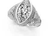 Silver Bezel Set Marquise Cut Diamond Milgrain Band Ring_14