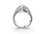 Silver Bezel Set Marquise Cut Diamond Milgrain Band Ring_16